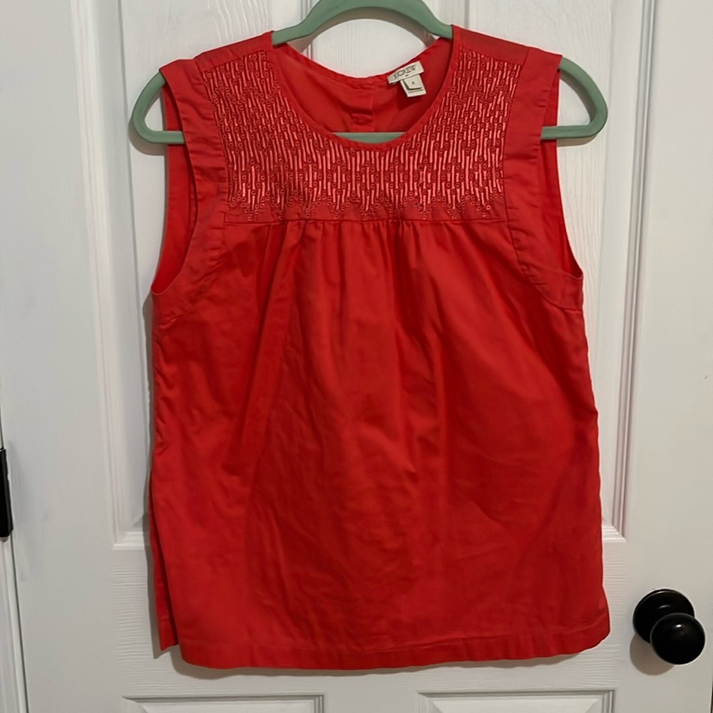 J. Crew Coral Sleeveless Blouse with Embroidery
